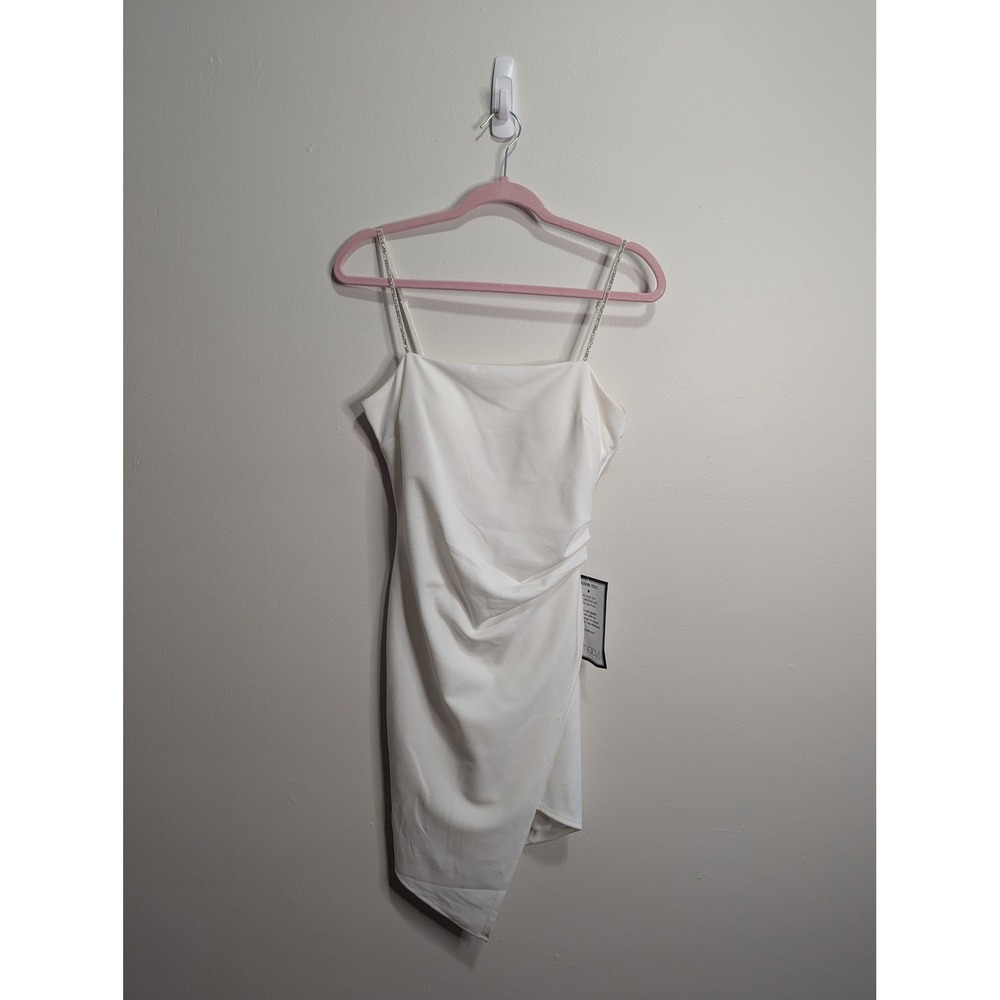 Emerald Sundae Ivory Rhinestone Strap Asymmetrical Bodycon Dress Large NEW